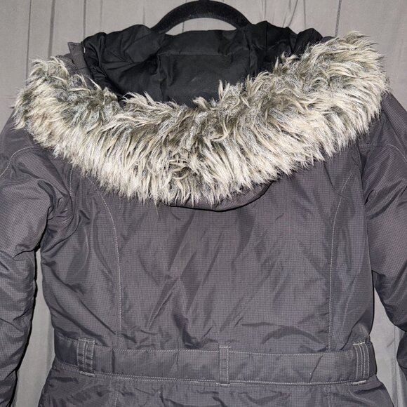 The North Face Parka Womens Small Goose Down Gray FAUX Fur Trim Belted Puffer - Picture 12 of 16